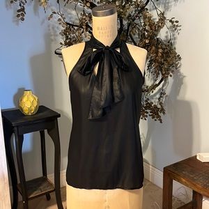 Trouvé Shiny Black Sleeveless Draped Neck w/Tie Blouse Size S
